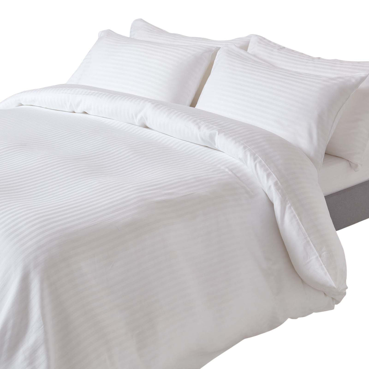 Egyptian Cotton Stripe Duvet Cover With Pillowcase, 330 Tc | Super King | White