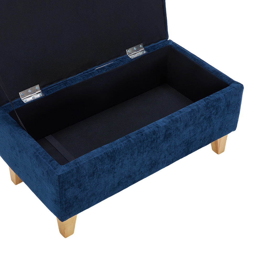 Chenille Upholstered Storage Ottoman Compact Footstool With Hidden Storage | Large | Blue