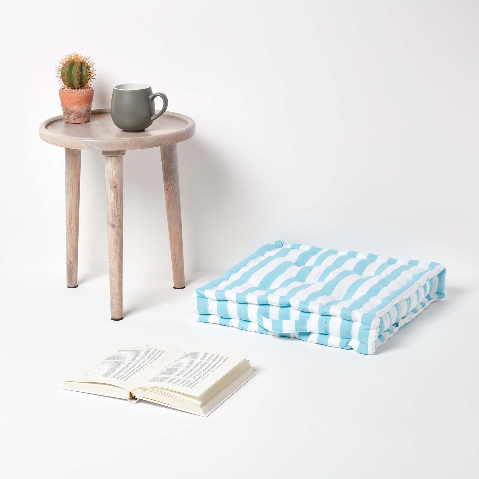 Cotton Thick Striped Floor Cushion | 40cm x 40cm | Blue