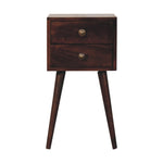 Solid Wood Mini California Walnut Bedside, 2 Drawers And Storage, Dark Brown