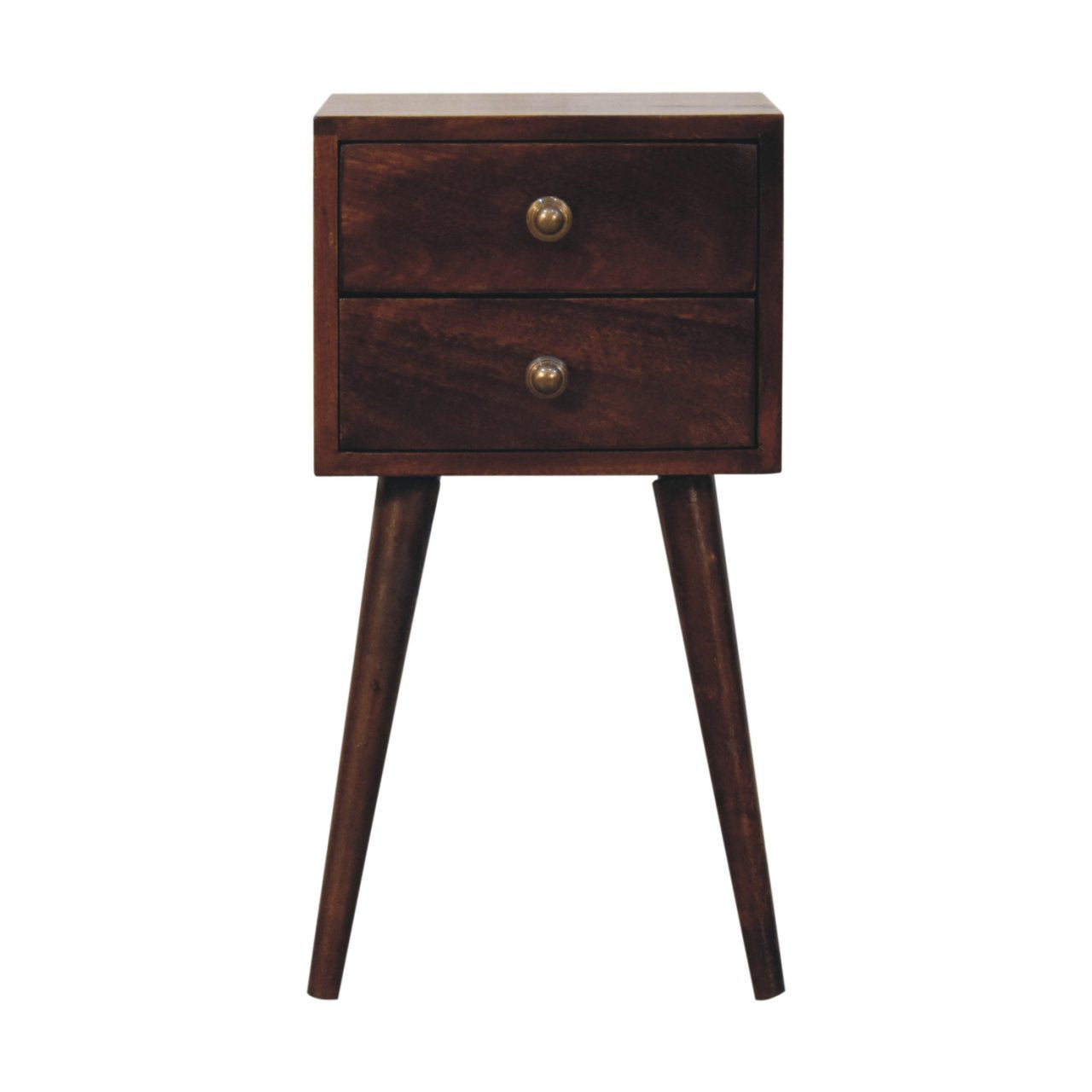 Solid Wood Mini California Walnut Bedside, 2 Drawers And Storage, Dark Brown