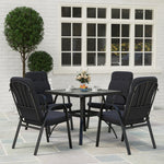 5-piece Outdoor Set, Square Table & 4 Armchairs, Black