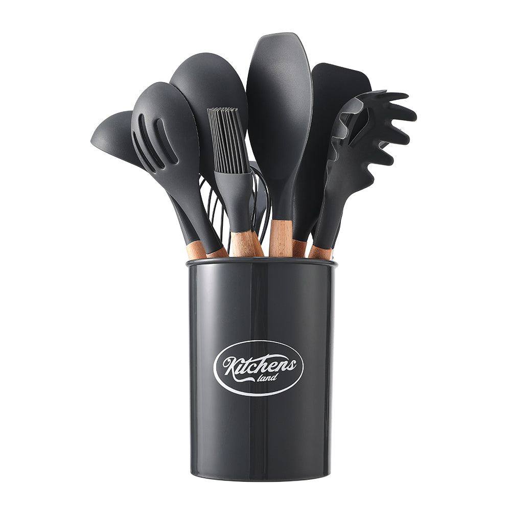 11-piece Silicone Kitchen Utensil Set For Nonstick Cookware | Dark Grey