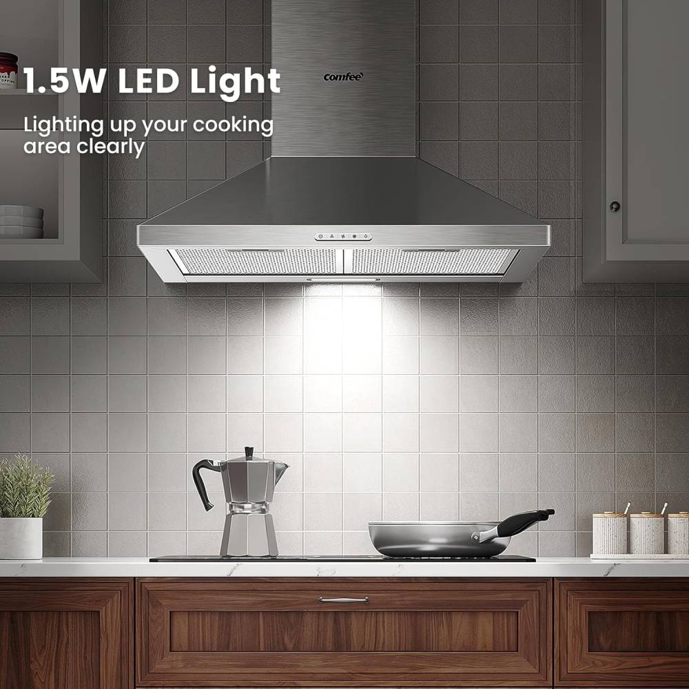 3-speed Stainless Steel Wall Mounted Chimney Range Hood With Led Light
