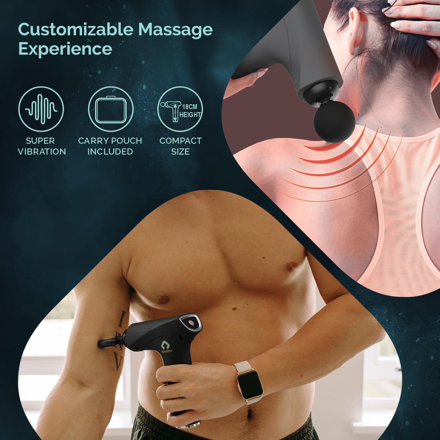Massage Gun Compact Size 1500mah Battery 3 Speed Modes Muscle