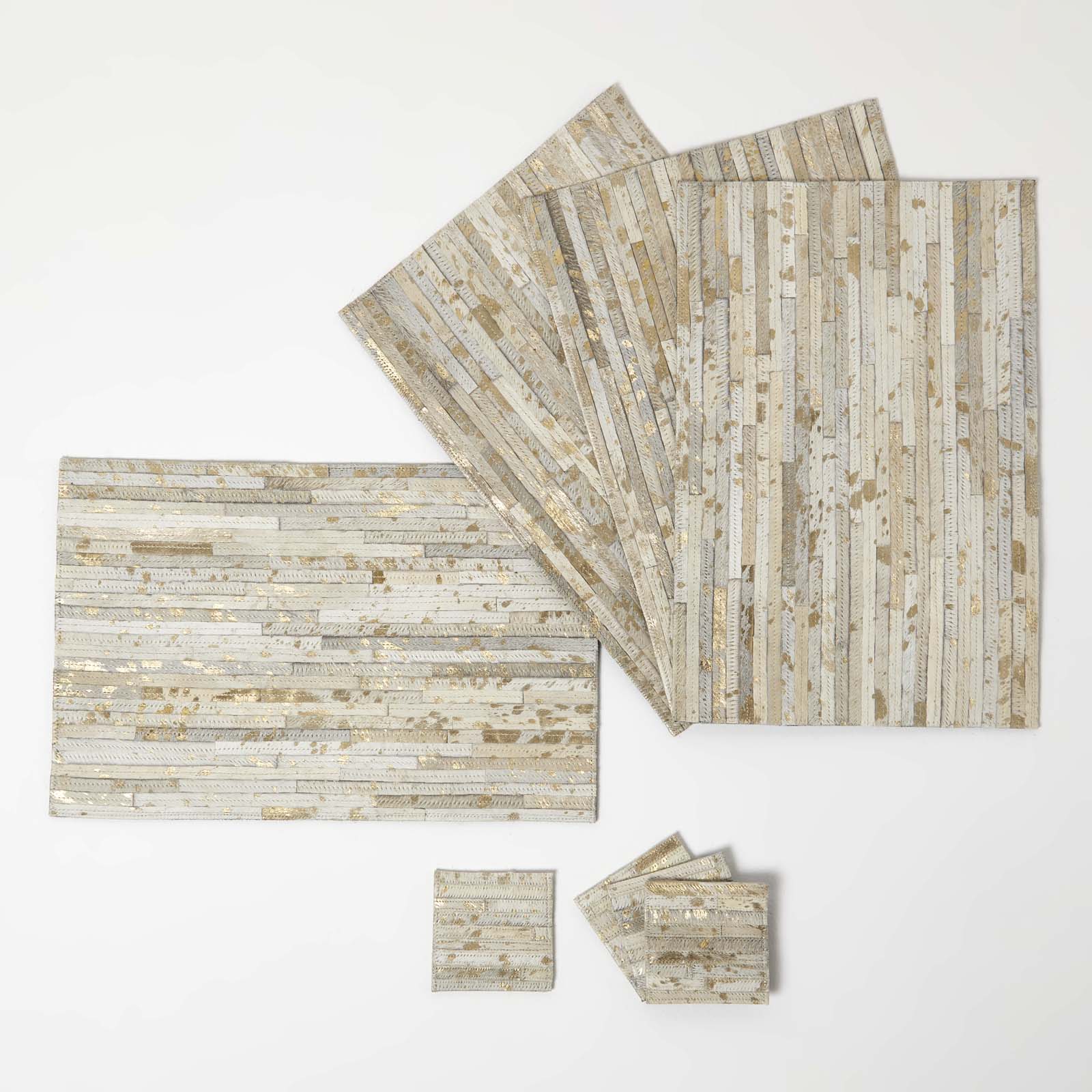 Gold & Grey Leather Placemats Set Of 4
