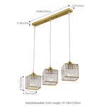 3-light Crystal Pendant Light Height Adjustable Rectangular Ceiling Chandelier | Gold