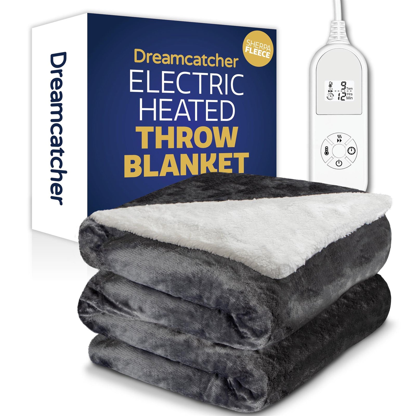 Sherpa Fleece Electric Heated Throw Over Blanket Double Polyester 160cm X 120cm | L | Grey