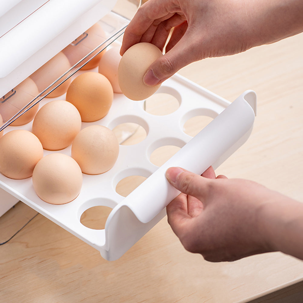 Double-layer Transparent Egg Storage Drawer Box | White