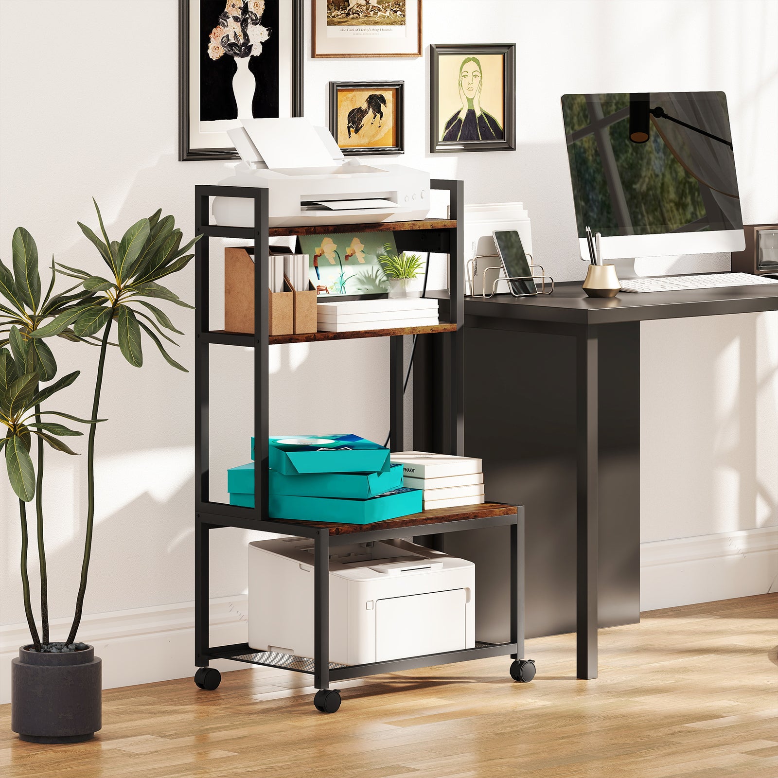 4-tier Mobile Printer Stand With Power Outlets For Home Office