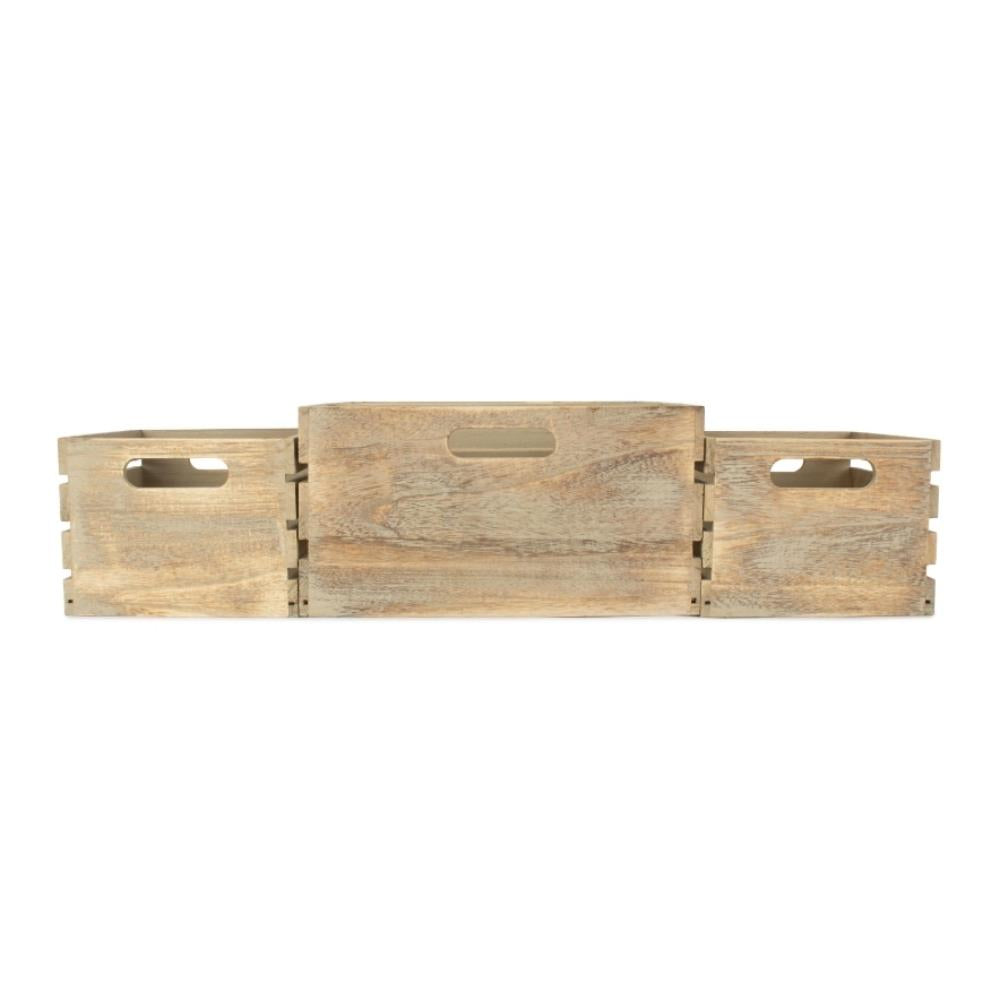 Oak Effect Wooden Open Top Storage Box | Set of 2 | Brown