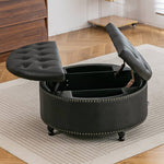 Round Pu Leather Upholstered Storage Ottoman With Lift-top & Flip Design | Black