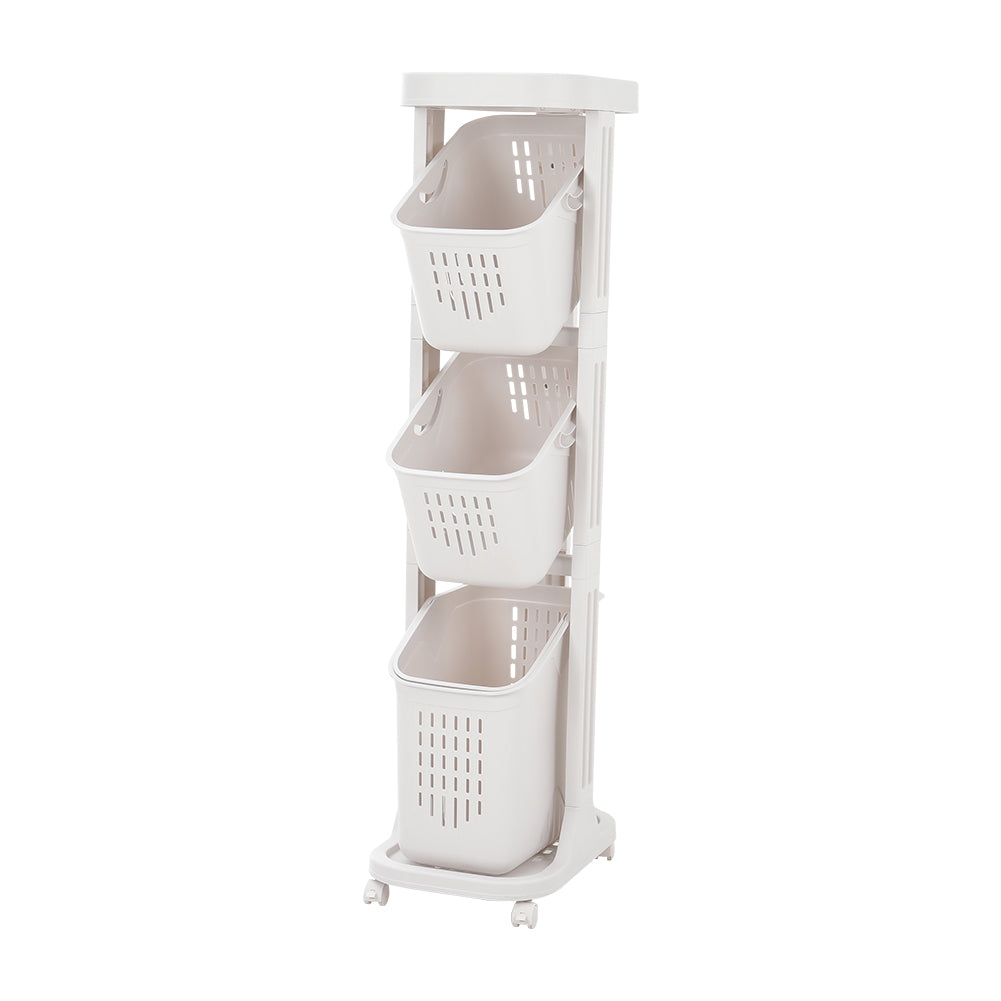 4-tier Storage Rack Laundry Basket With Wheels | White