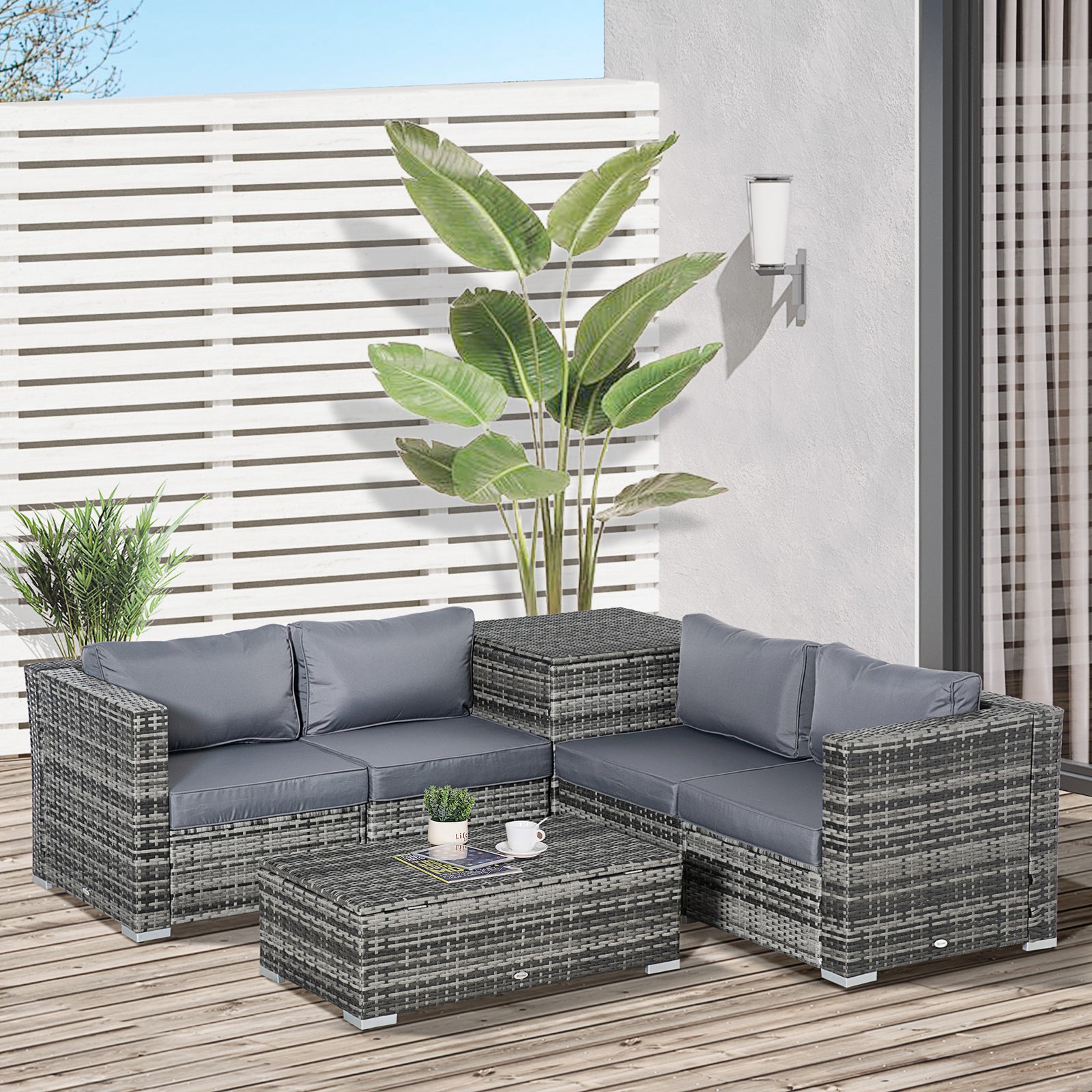 6pcs Rattan Sofa Set Garden Sectional Garden Wicker Cushion | Gray