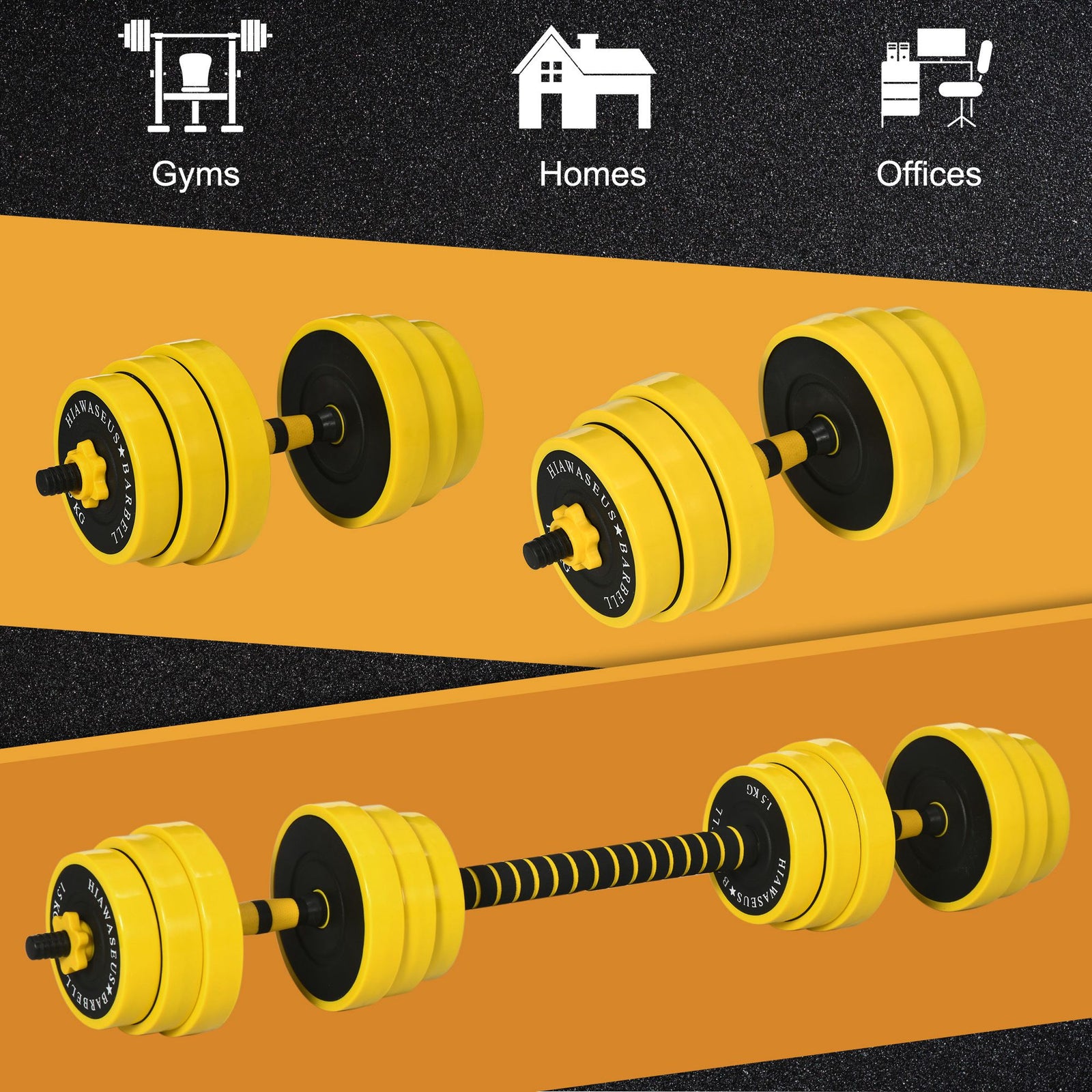 2 In 1 Barbell & Dumbbell Set | 25kg | Yellow