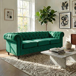 Chesterfield Scroll Arm Velvet Sofa 3 Seater | Emerald