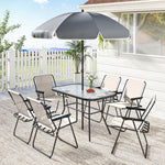 8 Piece Garden Dining Set With 6 Folding Chairs And Umbrella | Cream