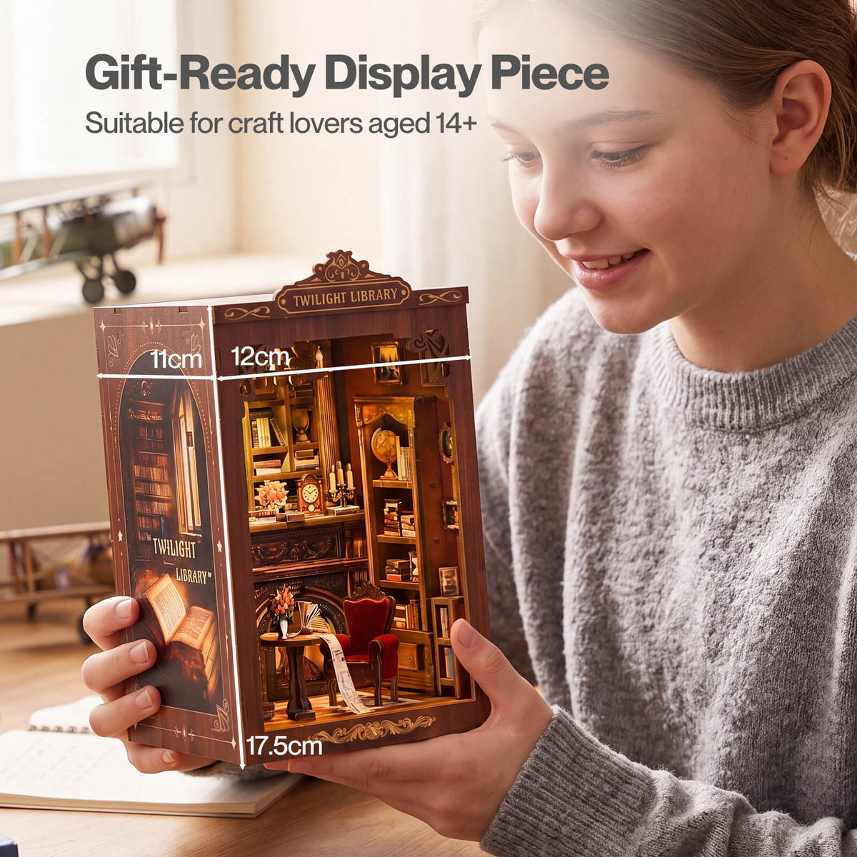 Book Nook Kit For Adults Wooden Miniature Bookstore With Led Walnut