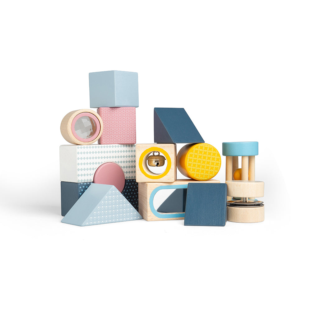 Wooden Sensory Explorer Blocks, Includes Storage Tray