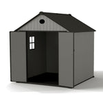 7.38 × 7.38 Ft Garden Tool Shed With Apex Roof & Combination Lock – Heavy-duty Grey Wood Grain Outdoor Storage Shed With Floor, Window & Ventilation Panels