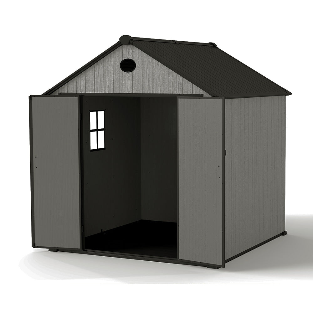 7.38 × 7.38 Ft Garden Tool Shed With Apex Roof & Combination Lock – Heavy-duty Grey Wood Grain Outdoor Storage Shed With Floor, Window & Ventilation Panels
