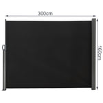 Retractable Side Awning 300cm Patio Privacy Screen Uv & Water Resistant Polyester Garden Balcony Wind Screen (160/180cm H) | Small | Black