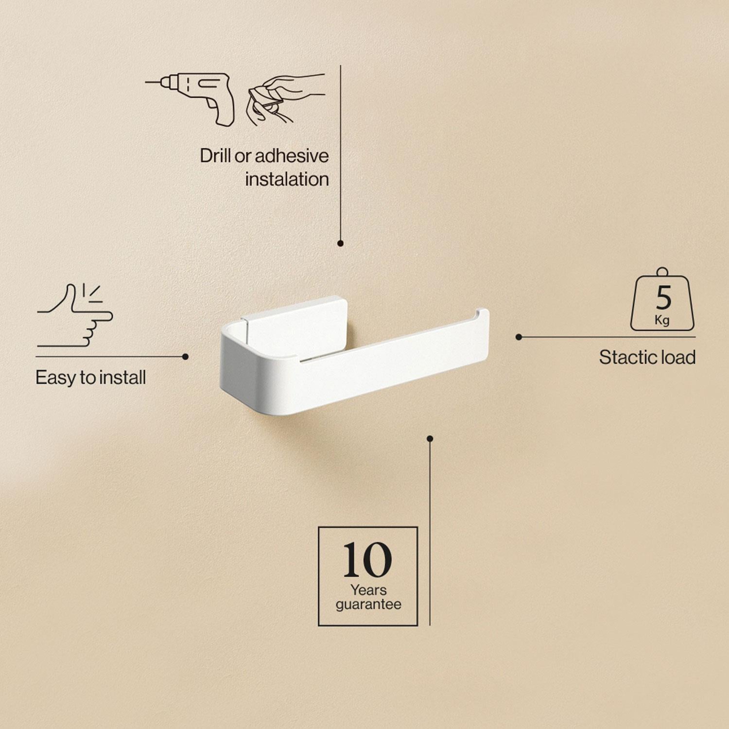Toilet Roll Holder, Matt White, Self-adhesive Option,nea Collection