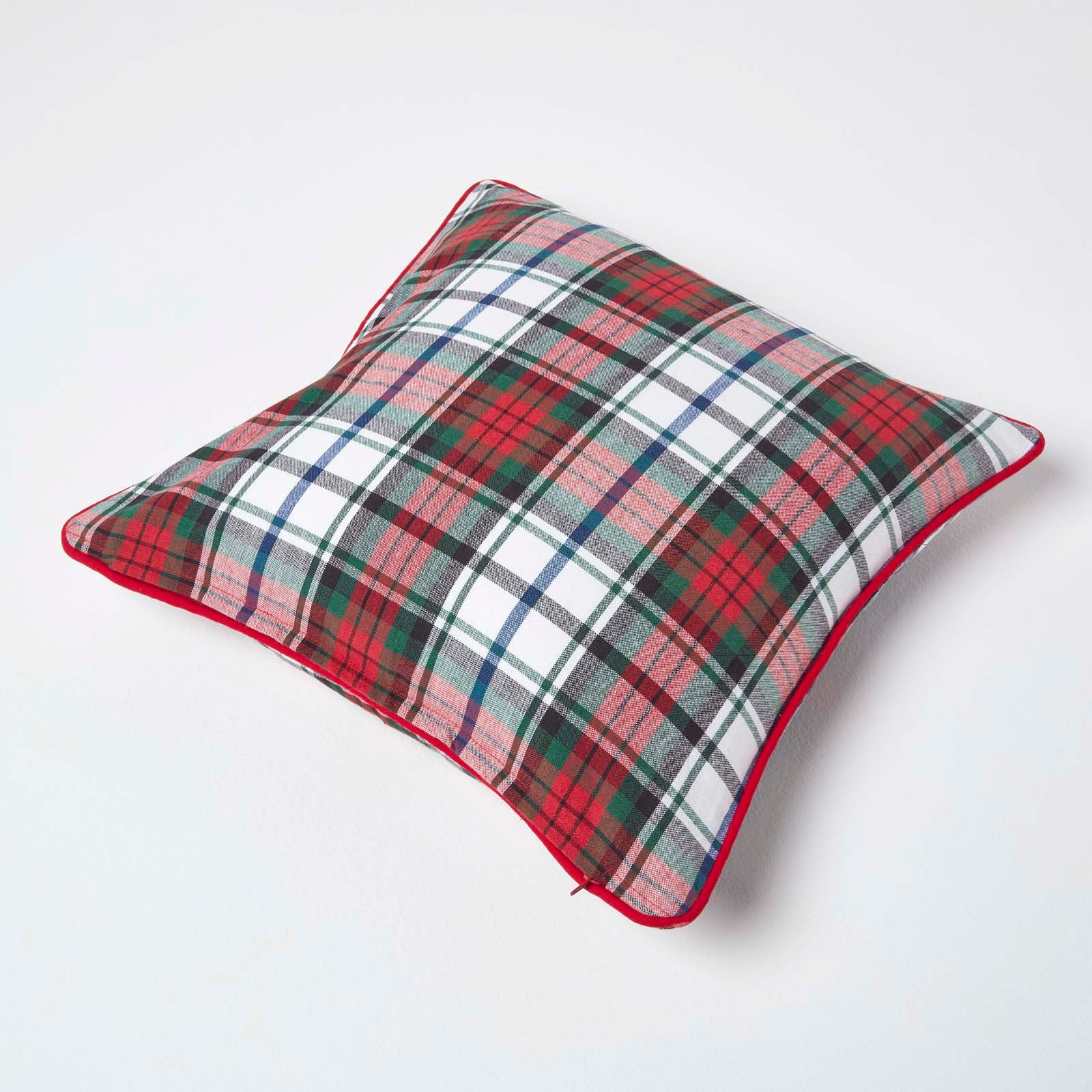 Tartan Check Cotton Cushion Cover | 45cm x 45cm | Red & White