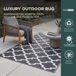 Luxury Outdoor Rug Waterproof Reversible For Garden Patio 100% Recycled, Black Nola Geometric | 150cm x 240cm | Black