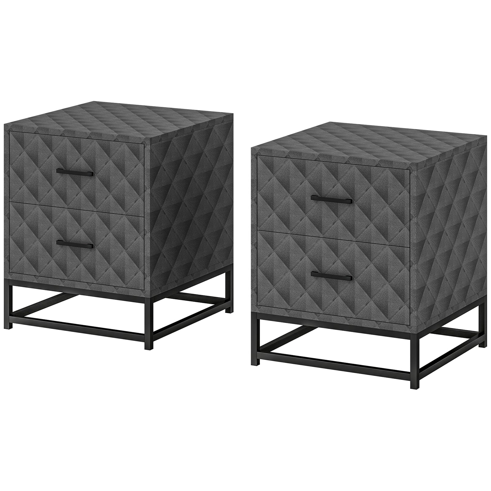 Bedside Table Set Of 2, Nightstand With 2 Drawers Steel Legs | One Size