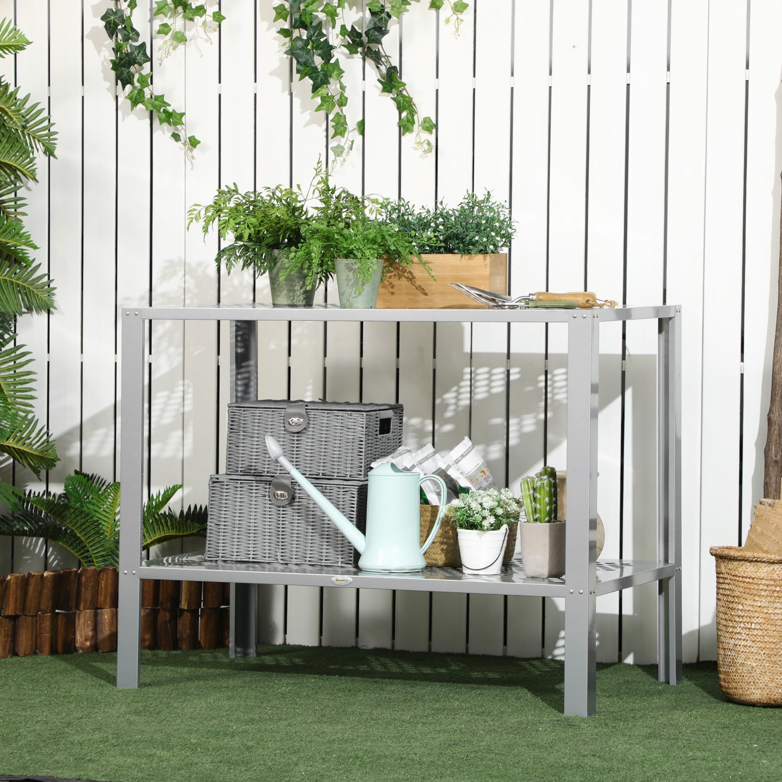 2-tier Plant Stand Storage Organizer Steel Display Shelf
