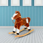 Rocking Horse Toy Plush Wood Pony Riding Rocker Neigh Sound | Brown