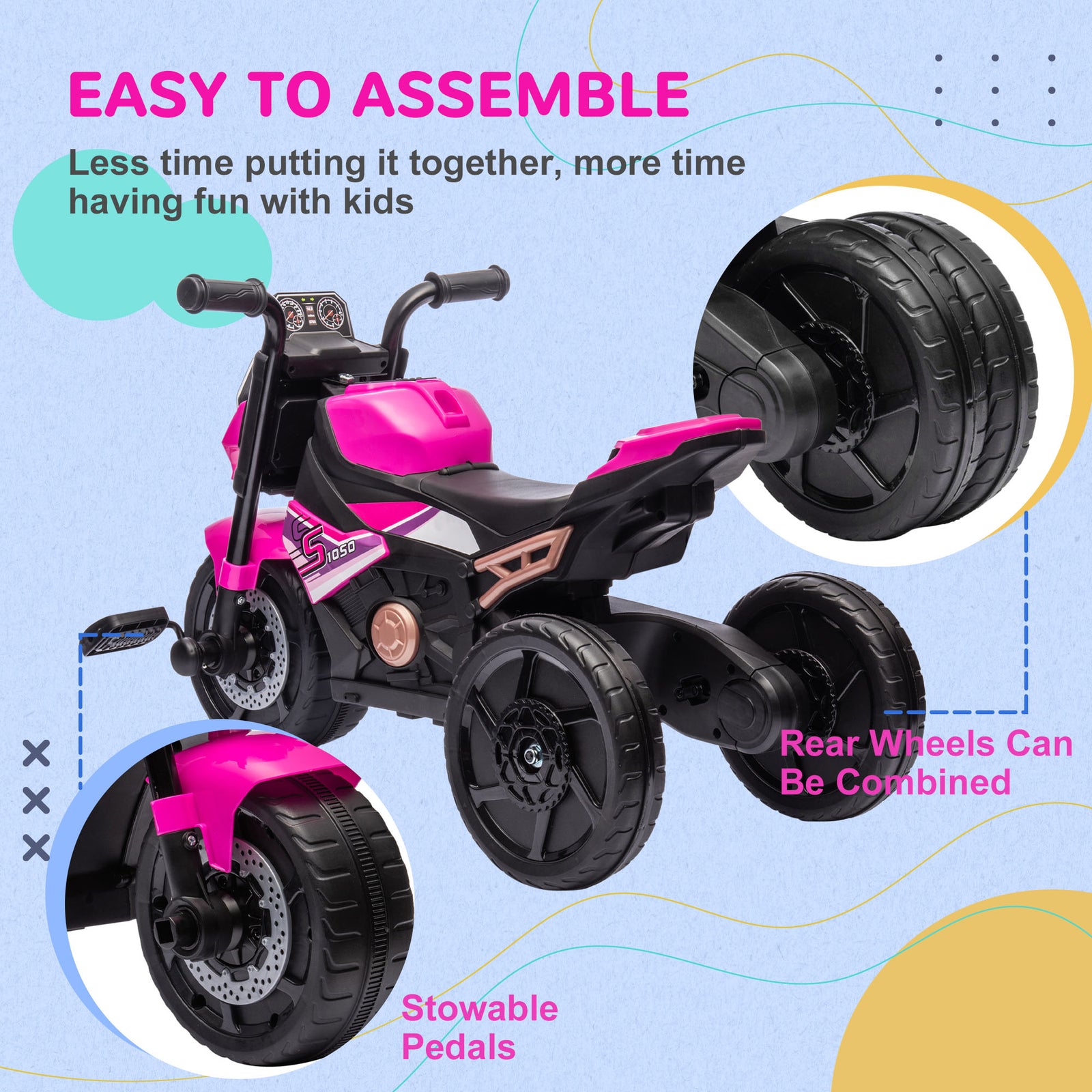 3 In 1 Baby Trike With Headlights, Music, Horn | Pink