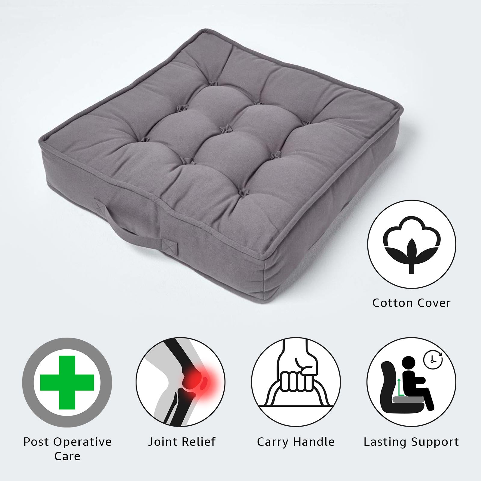 Cotton Armchair Booster Cushion | 50cm x 50cm | Charcoal Grey
