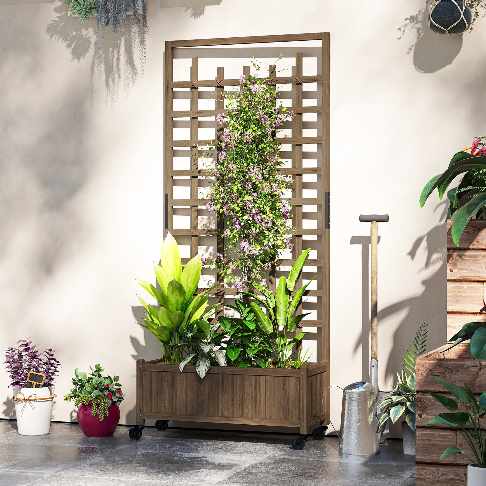 Wooden Trellis Planter With Wheels