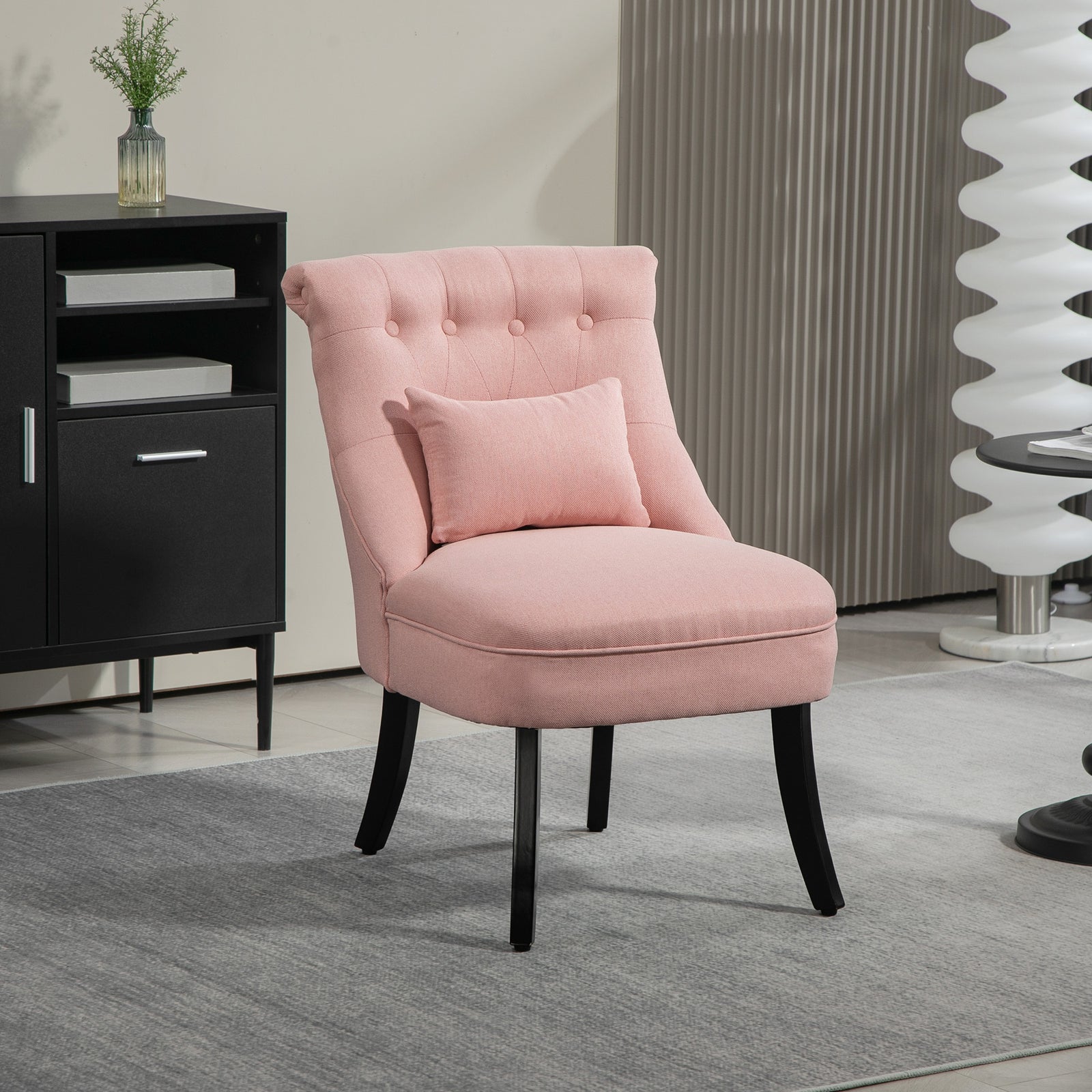 Fabric Single Sofa Armchair Upholstered Pillow Wood Leg | One Size | Pink