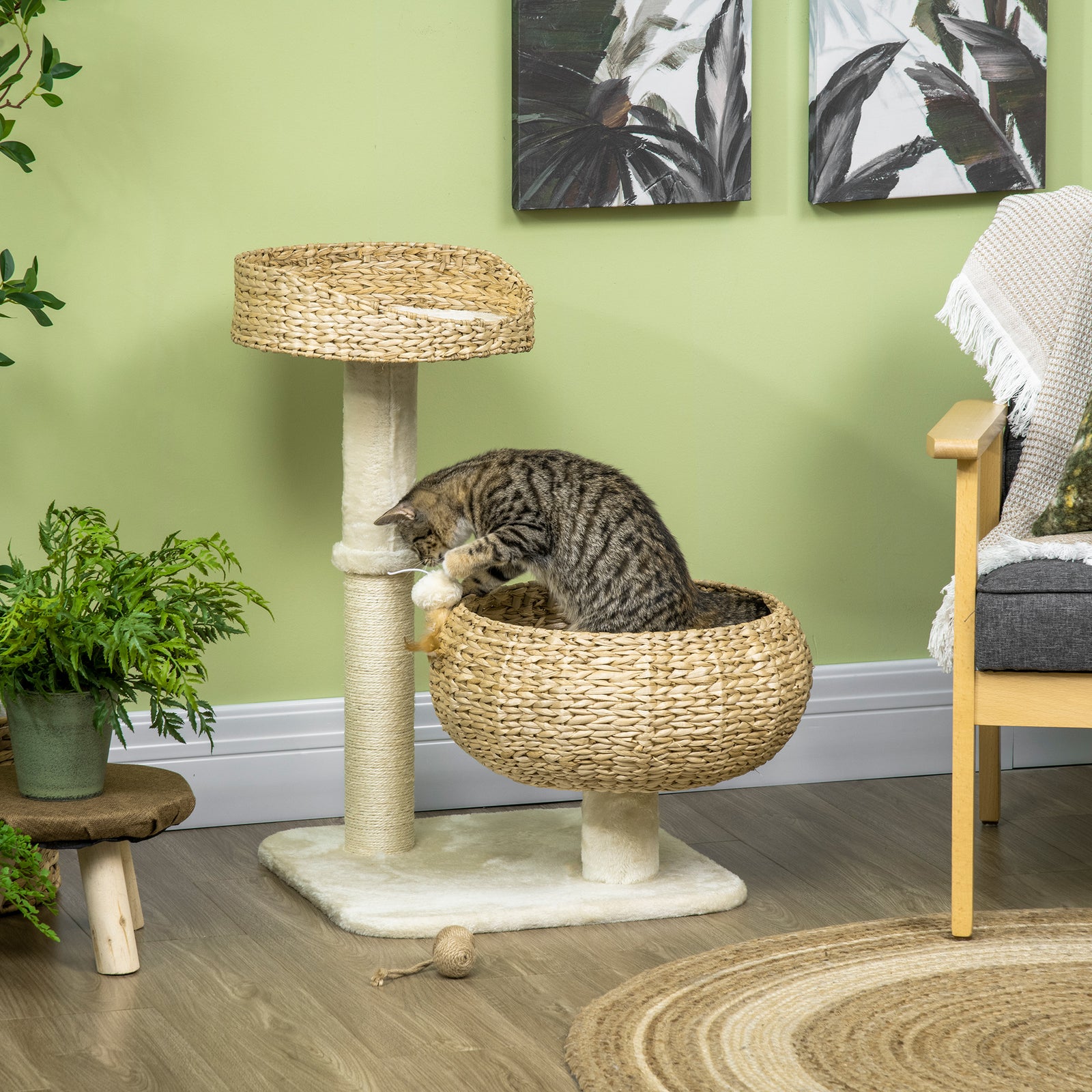 72cm Cat Activity Centre W/ Two Bed, Toy Ball, Sisal Scratching Post