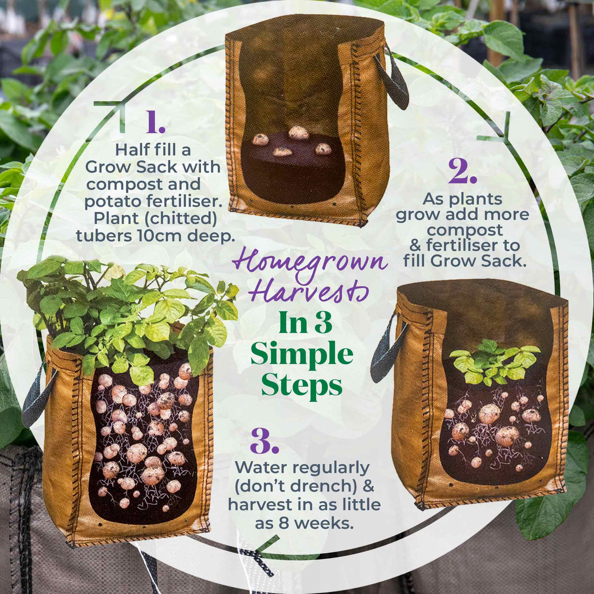 Potato Planter Bags Twin Pack 40 Litres Reusable Polythene 50 Cm X 40 Cm | Set of 2