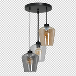 Santiago Triple Black Pendant Lamp E27 Hand Made With Elegant Glassshades In Delicate Amber Cool Smoked Grey And Clear