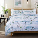 Wader Cotton Duvet Cover Set 100% Fabric With Printed Design And Piped Edges | King | Blue