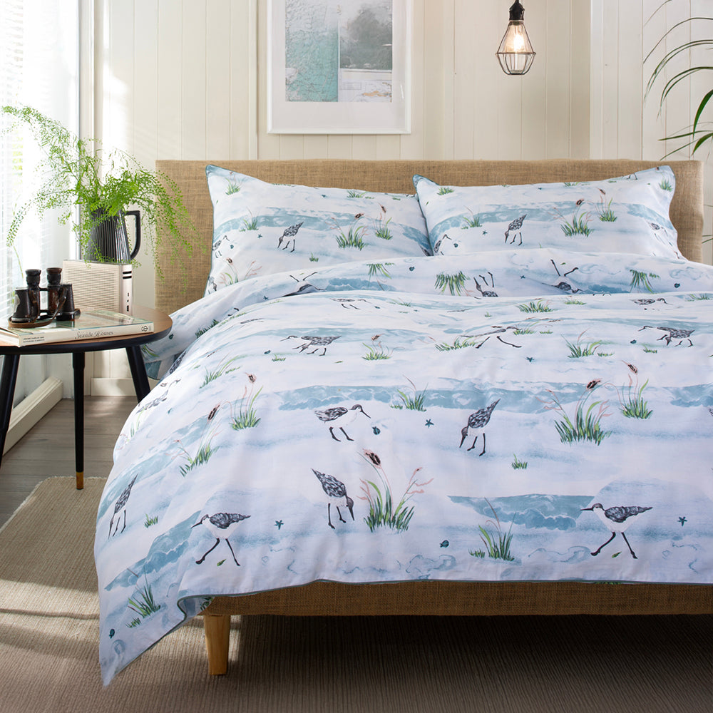 Wader Cotton Duvet Cover Set 100% Fabric With Printed Design And Piped Edges | King | Blue