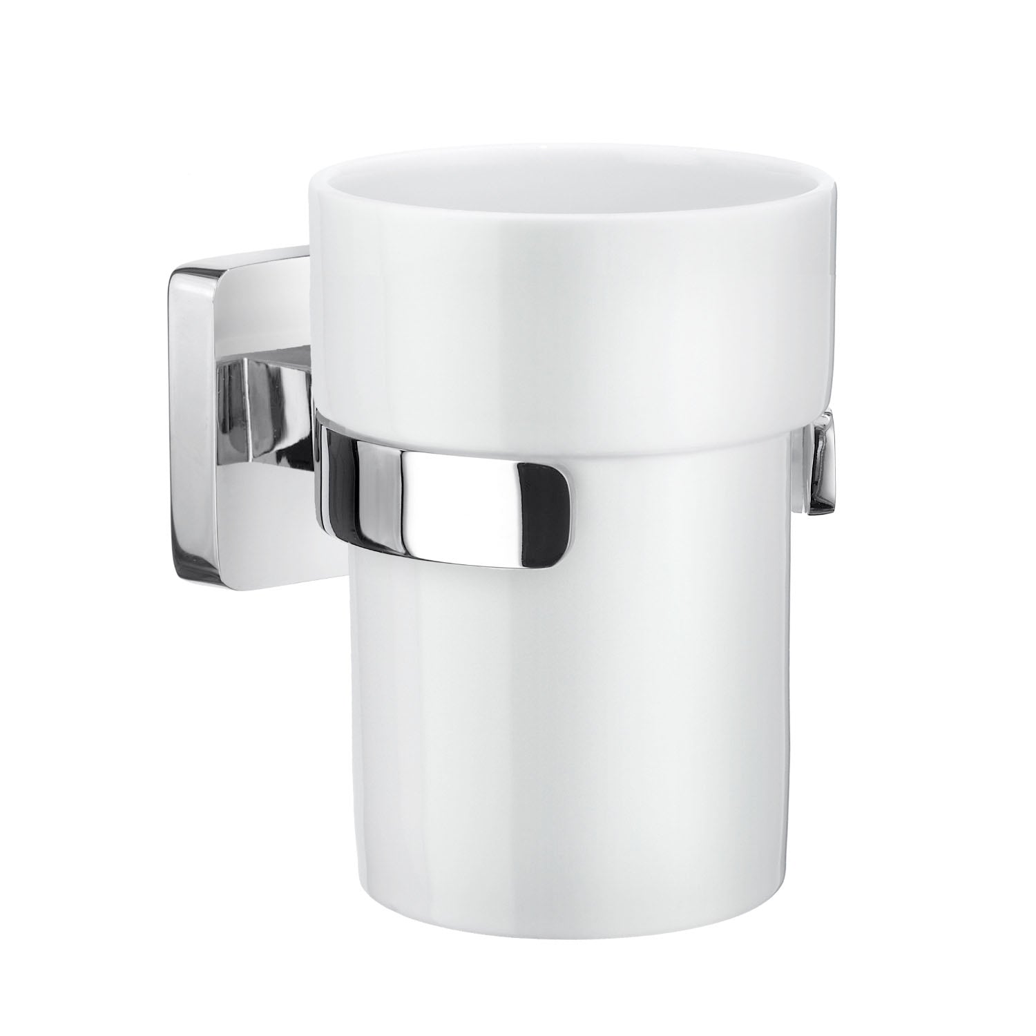 Porcelain Tumbler With Polished Chrome Wall Mount Holder | Polished Chrome