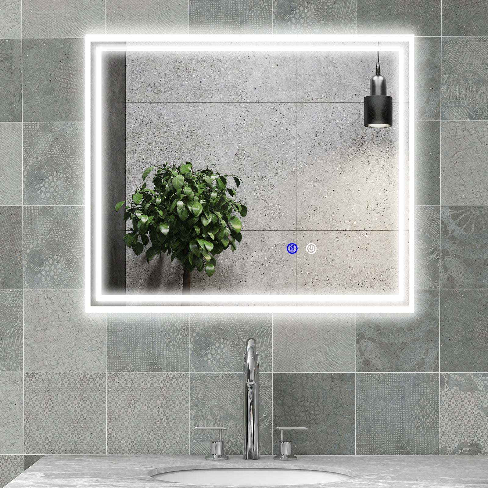 60x50/90x70cm Dimmable Bathroom Mirror With Led Lights | Medium | Silver