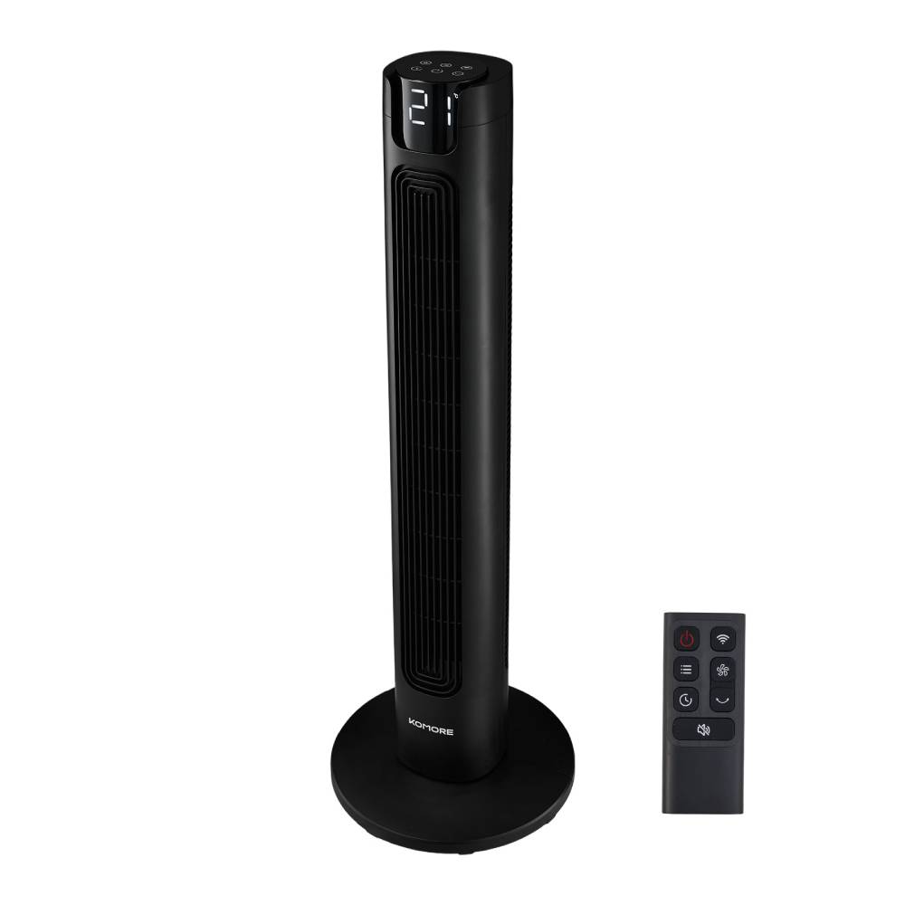 36"smart Tower Fan With Wifi App & Remote Control, 3 Speeds, 4 Modes, 80° Oscillation, Led Room Temperature Display, 1-12h Timer | Black