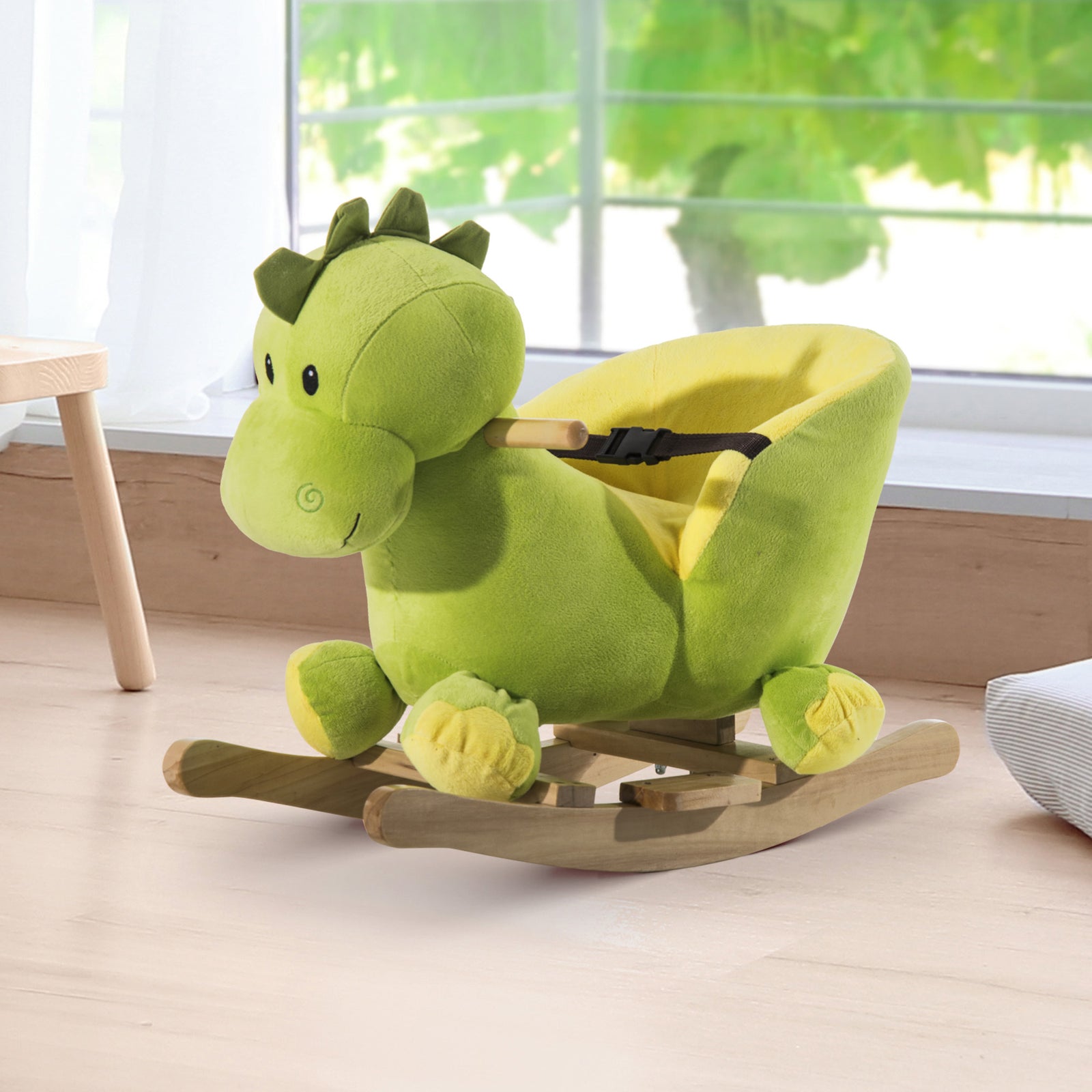 Kids Rocking Horse, Plush Ride-on Dinosaur Seat W/ Seat Safety Belt