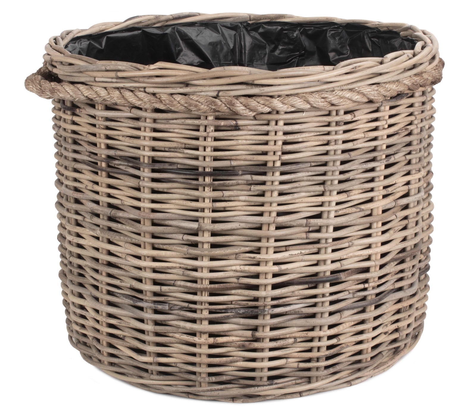 Rattan Rope Handled Rattan Round Planter With Plastic Lining | Set-of-2 | Brown