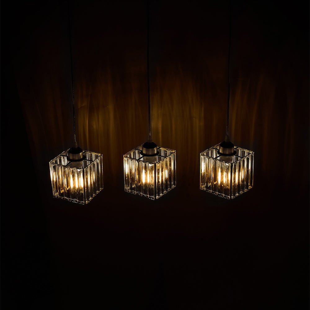3-light Crystal Pendant Light Height Adjustable Rectangular Ceiling Chandelier | Black