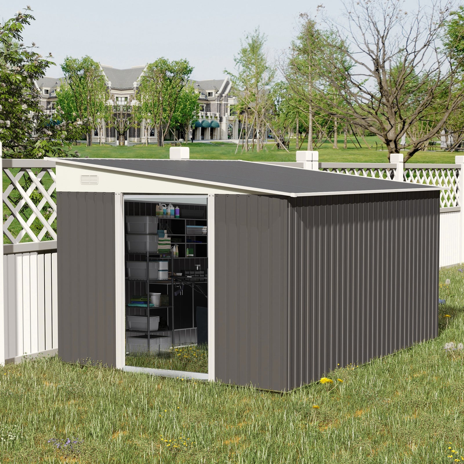 11.3x9.2ft Steel Garden Storage Shed Tool House With Doors