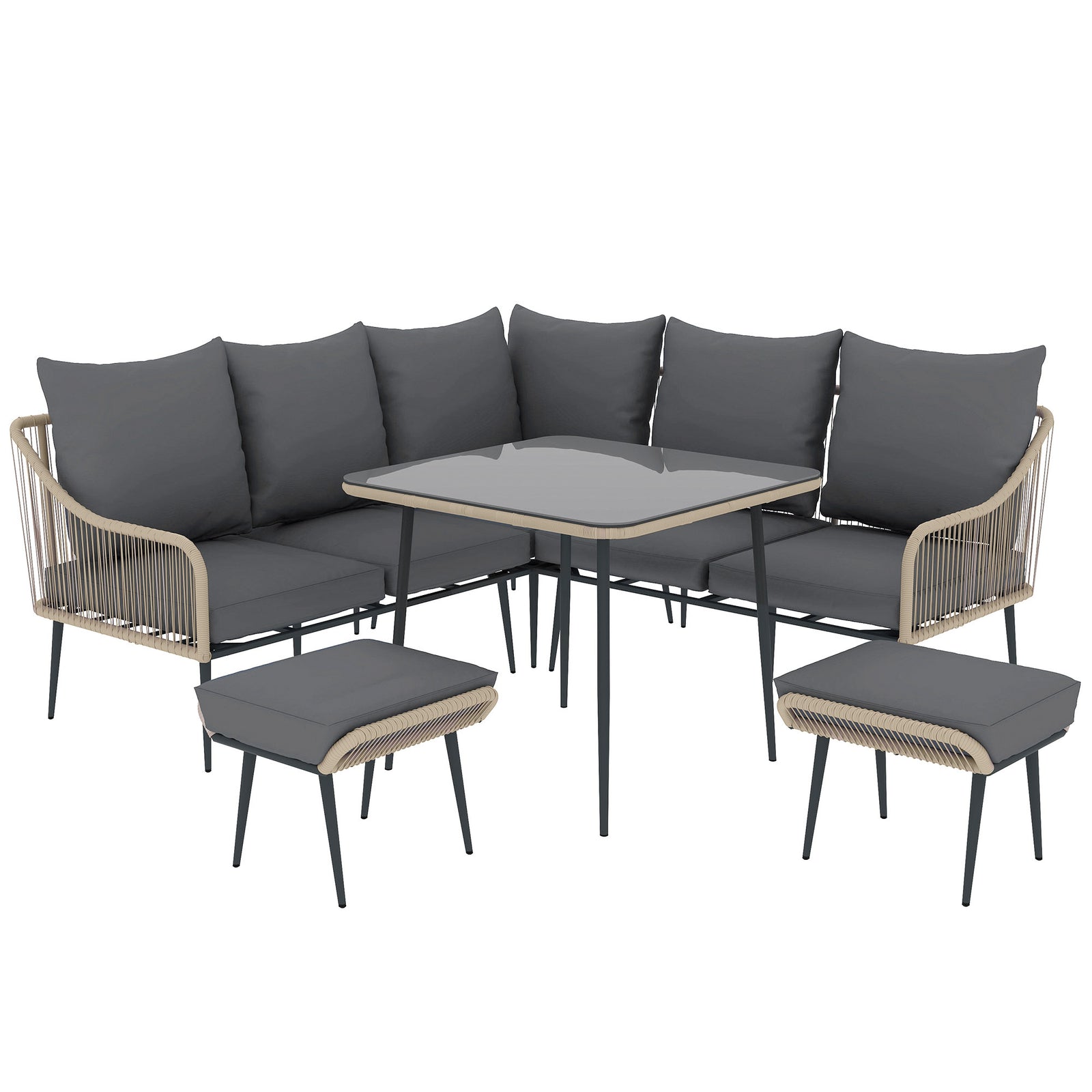 6 Piece Garden Furniture Set Garden Sofa With Cushions | Light Brown