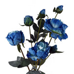 6 X 55cm Blue Peony Artificial Flower Stems 24 Flowers 18 Buds
